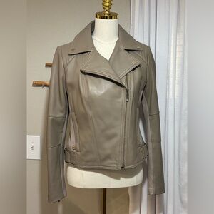 Michael Kors Taupe Leather Moto Jacket M Women’s